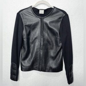 Next Black Wool Leather Long Sleeve Zip Front Moto Jacket UK 8 US 4 Vintage